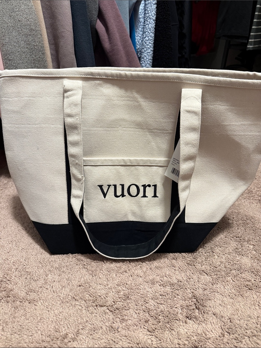 Vuori Two-Tone Canvas Tote in Cream and Black